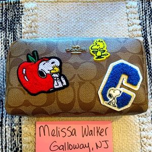 Coach X Peanuts Small Boxy Cosmetic Case In Signature Canvas w/ Varsity Patches